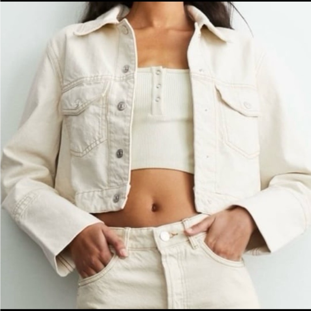 Zara cream ivory Cropped Denim Jacket
